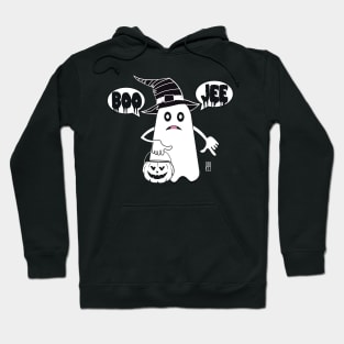 Ghost with pumpkin and hat says BOO JEE - cute Halloween Hoodie